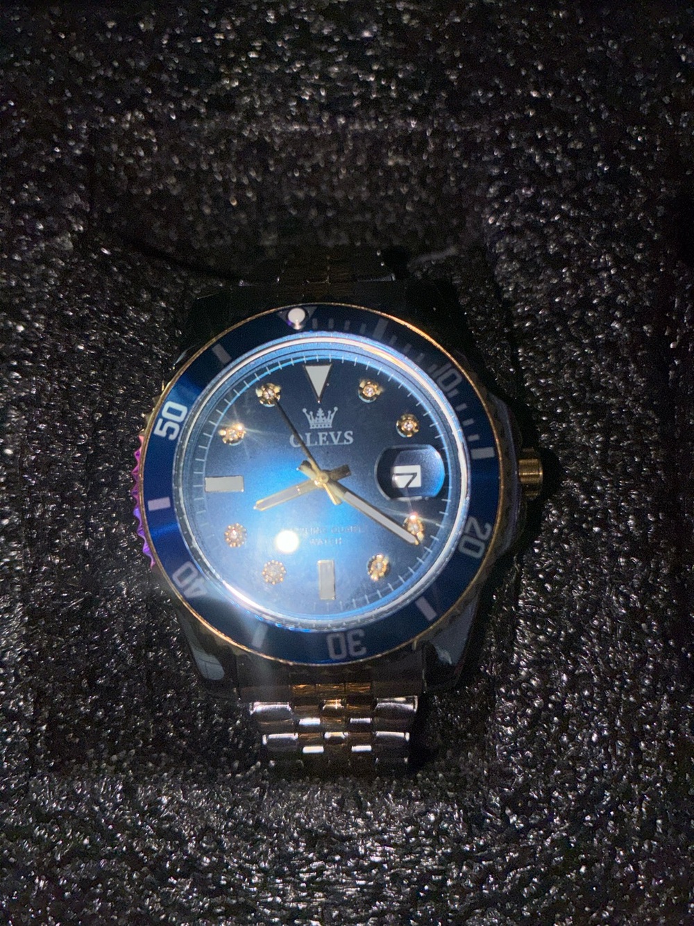 Men's Blue and Gold Stainless Steel Dive Watch